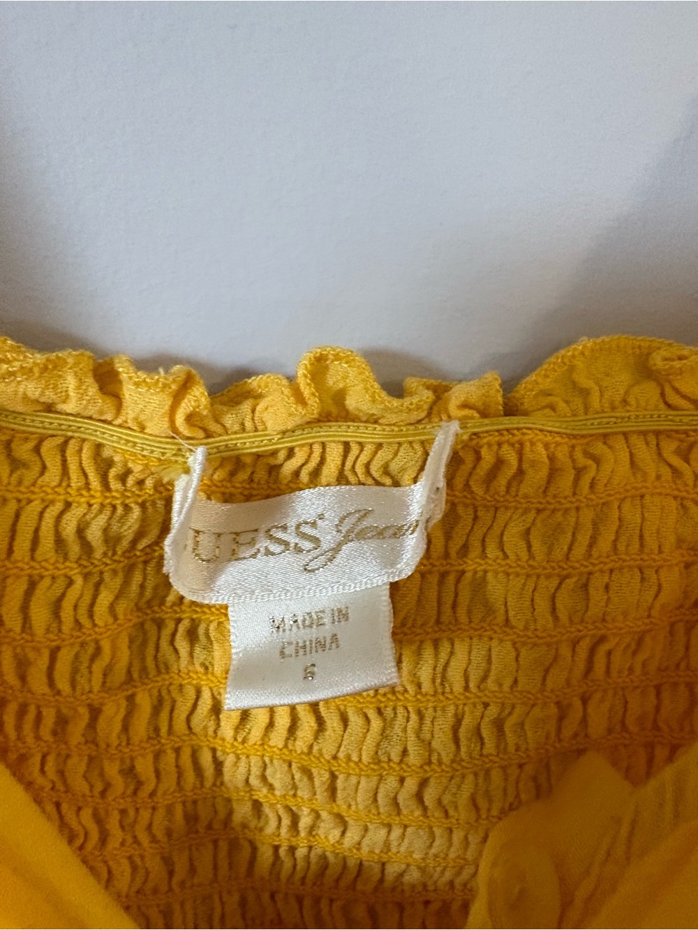 GUESS Yellow Babydoll Fitted Button-Front Ruffle Strap Top - Picture 5 of 5
